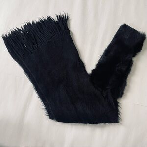 Vintage Real Fur Stole Scarf Black 64” Narrow Wrap Hook & Eye Closure